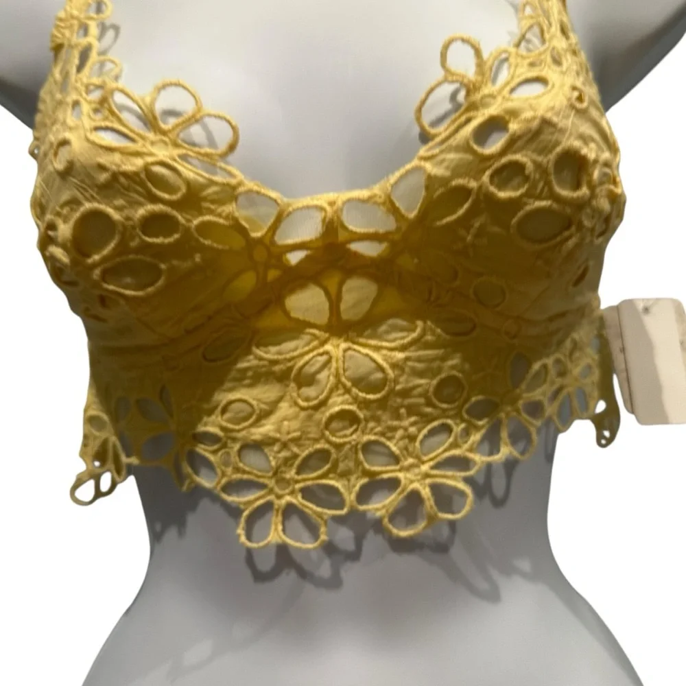 Free People Asteria Bralette Banana Cream Yellow Large New with Tag